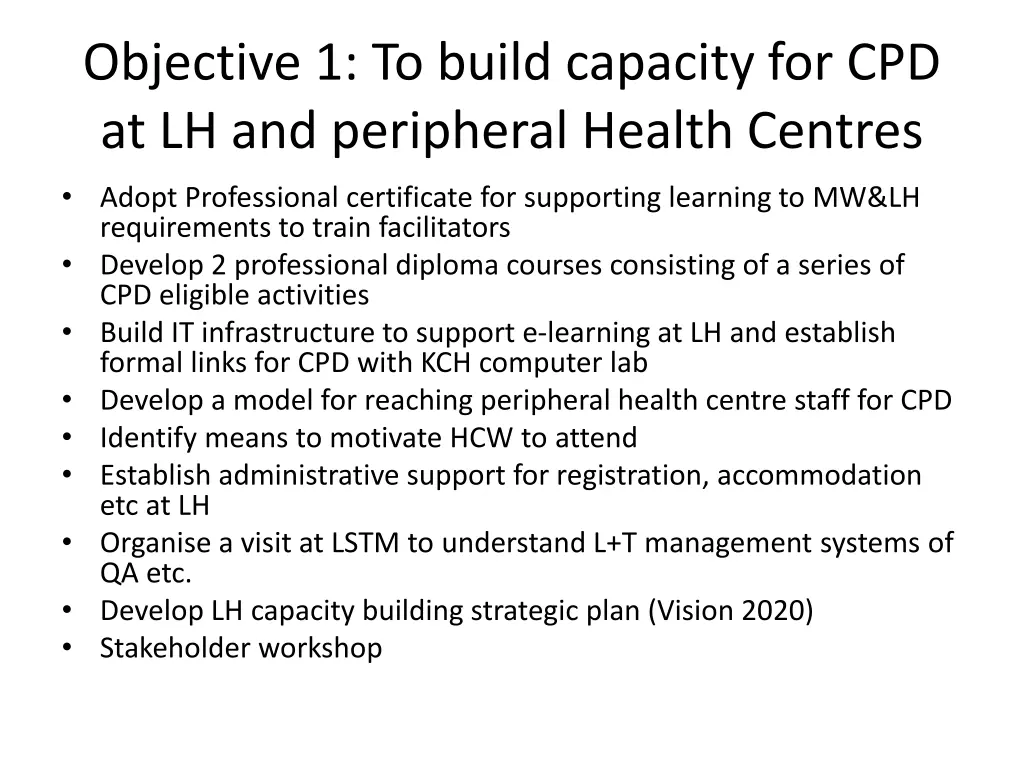 objective 1 to build capacity