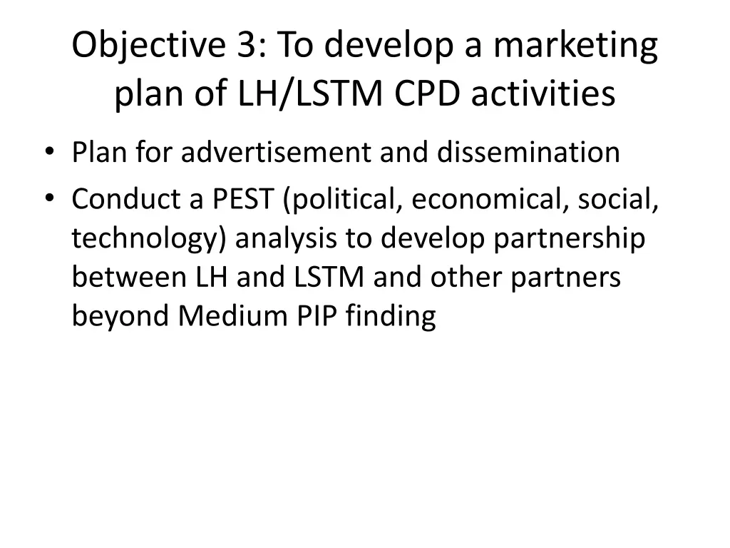 objective 3 to develop a marketing plan
