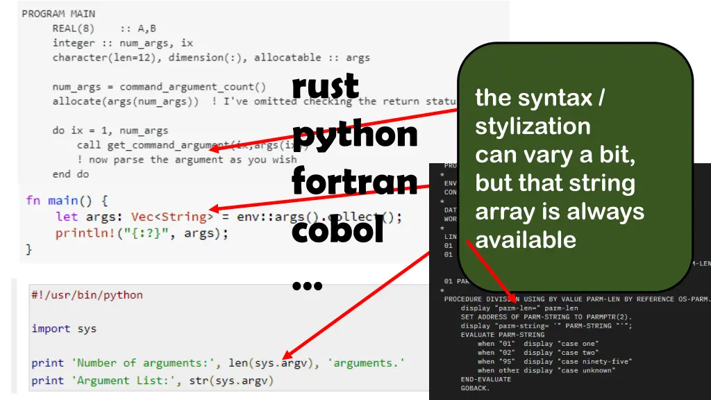rust python fortran cobol