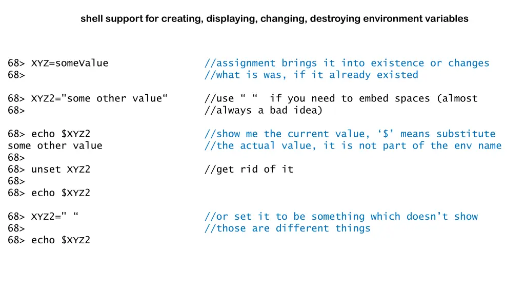 shell support for creating displaying changing