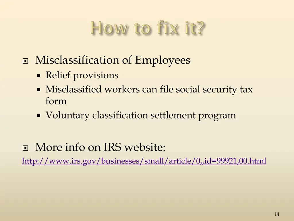 misclassification of employees relief provisions