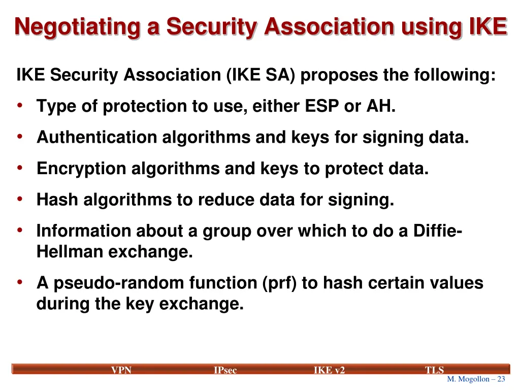 negotiating a security association using ike