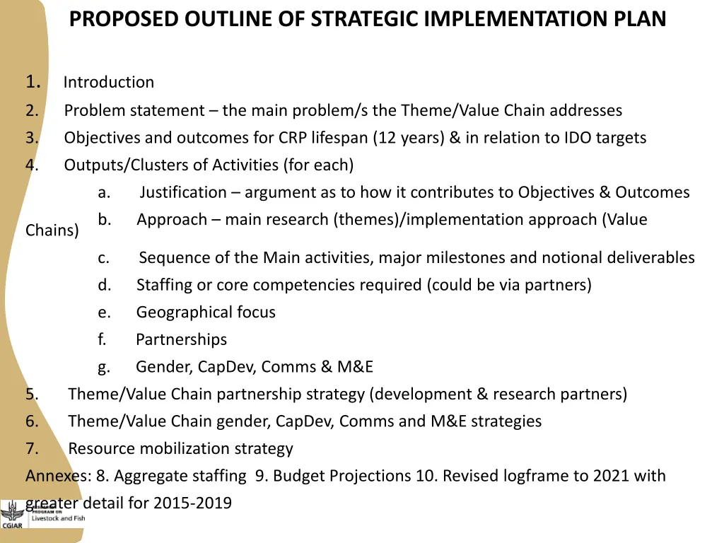 proposed outline of strategic implementation plan