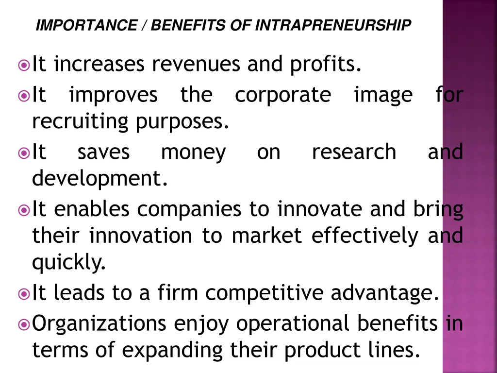 importance benefits of intrapreneurship