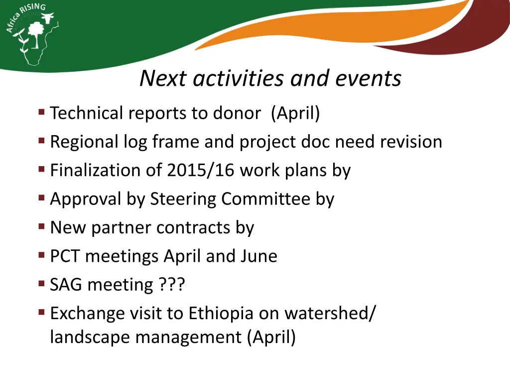 next activities and events