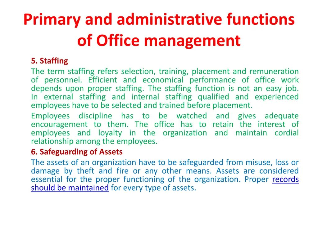 primary and administrative functions of office 2