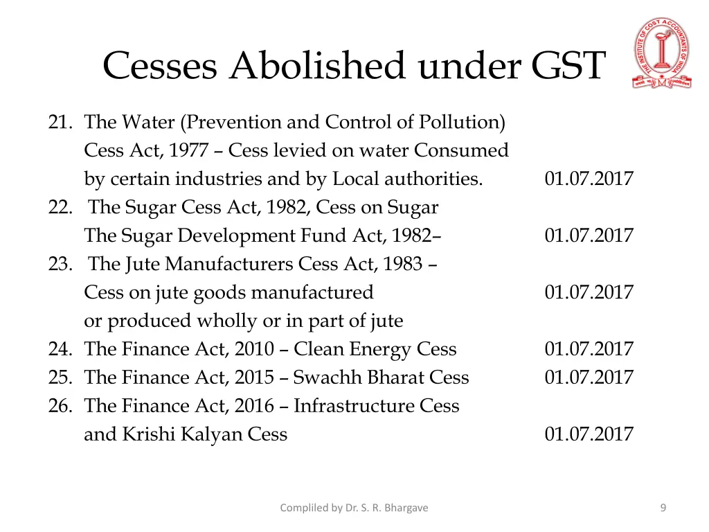cesses abolished under gst 2