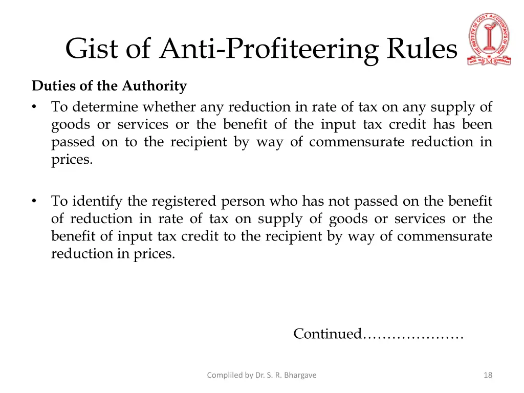 gist of anti profiteering rules