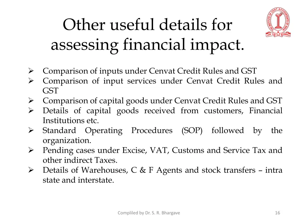other useful details for assessing financial