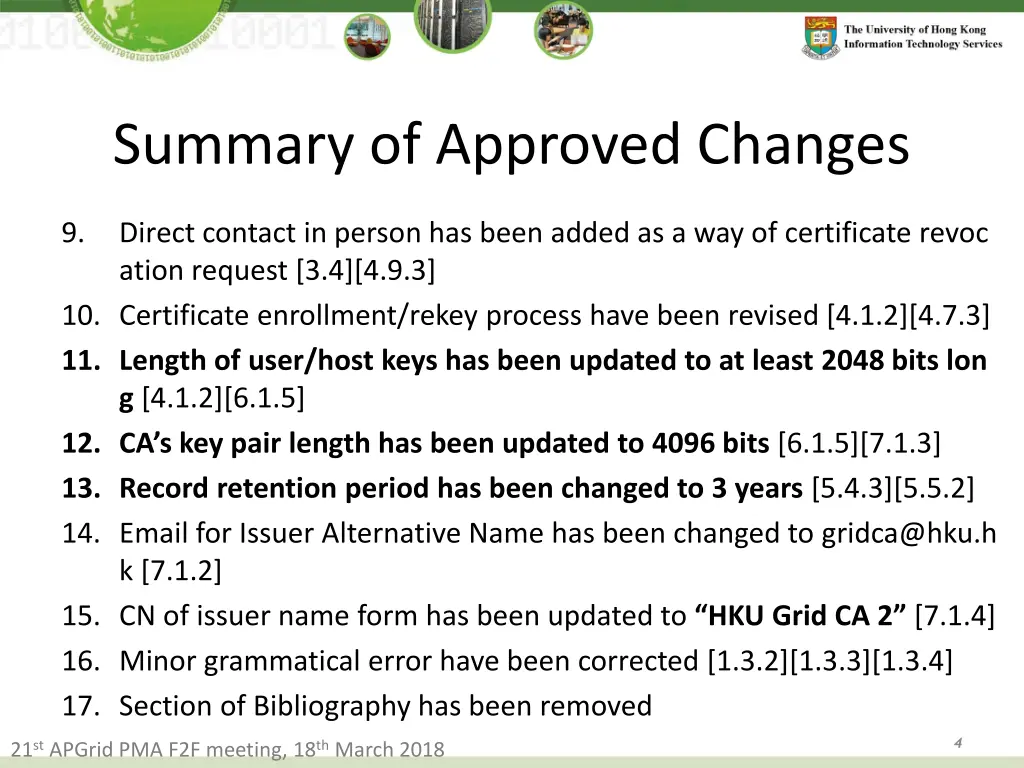 summary of approved changes 1