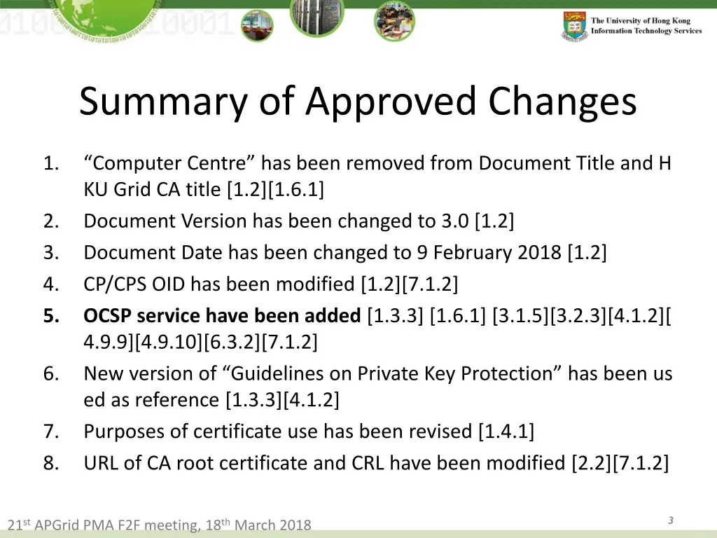 summary of approved changes