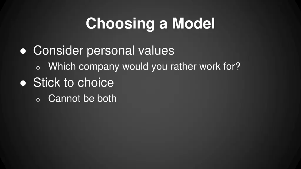 choosing a model 1