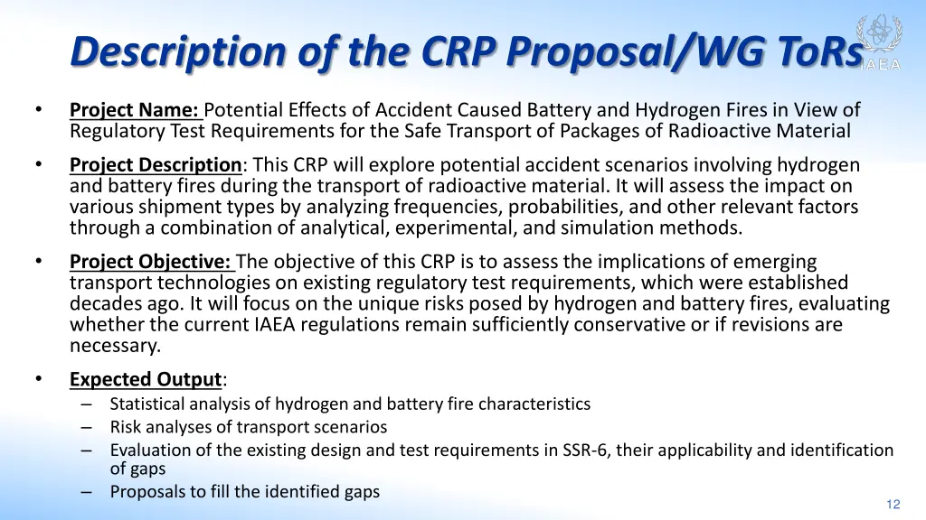 description of the crp proposal wg tors