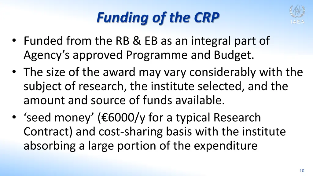 funding of the crp
