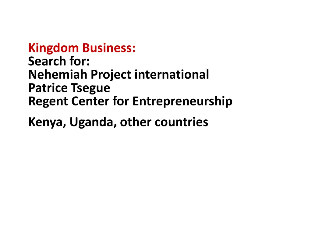 kingdom business search for nehemiah project