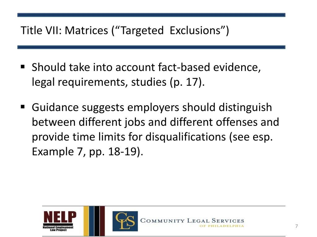 title vii matrices targeted exclusions