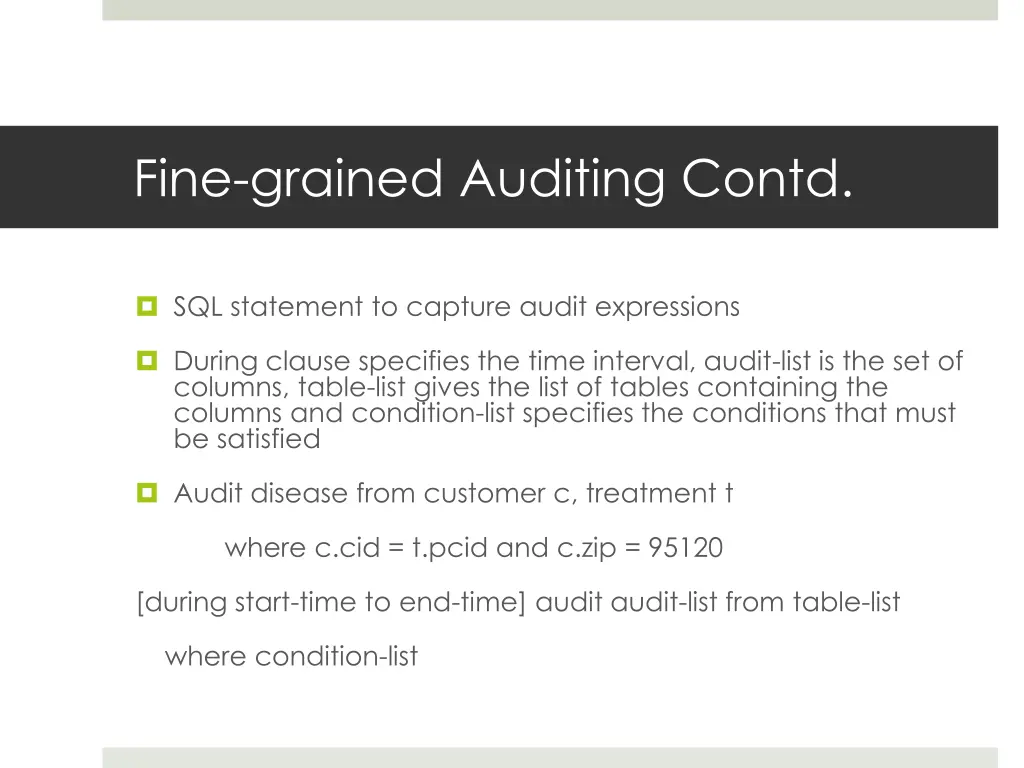 fine grained auditing contd