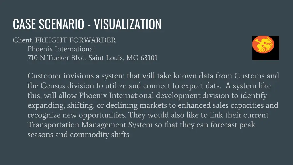 case scenario visualization client freight