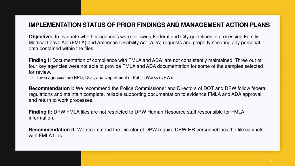 implementation status of prior findings