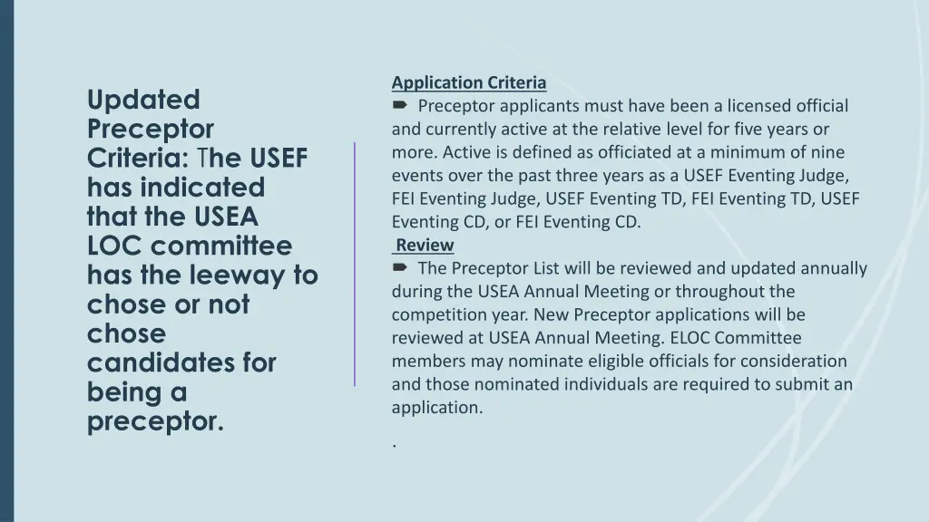 application criteria preceptor applicants must
