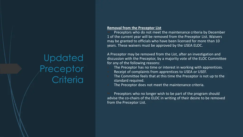 removal from the preceptor list preceptors
