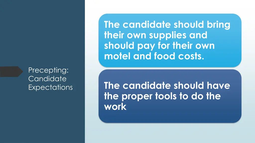 the candidate should bring their own supplies
