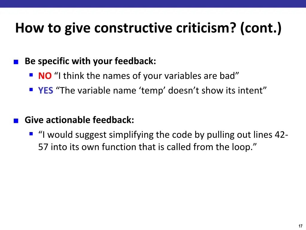 how to give constructive criticism cont