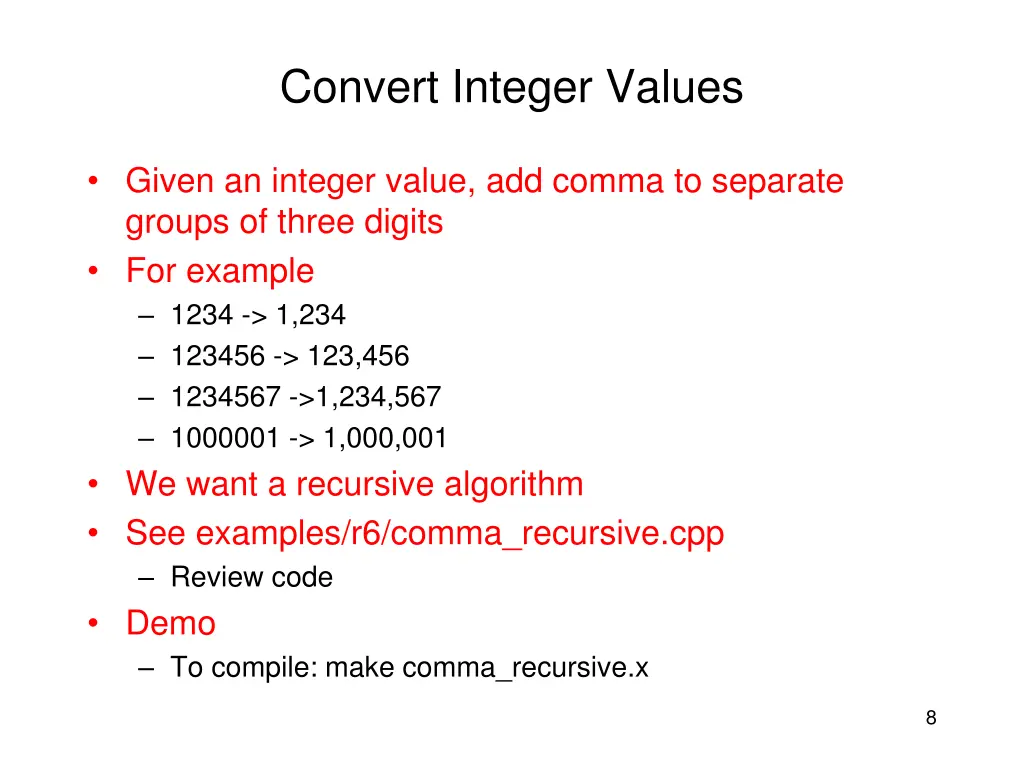 convert integer values