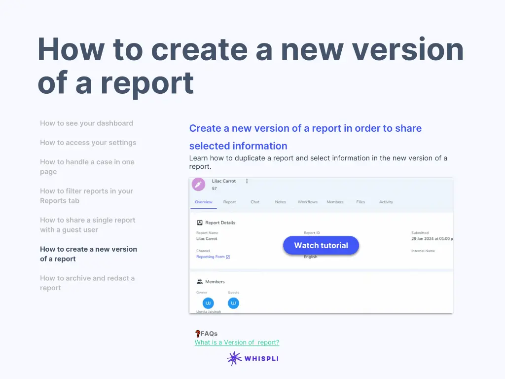 how to create a new version of a report