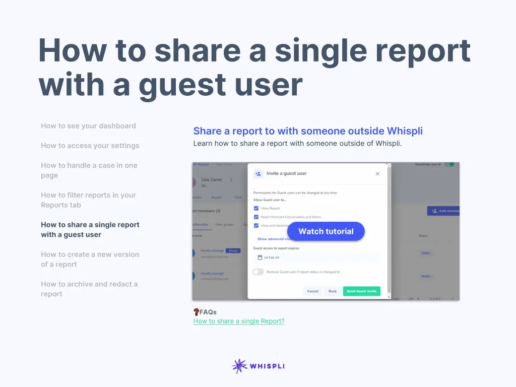 how to share a single report with a guest user