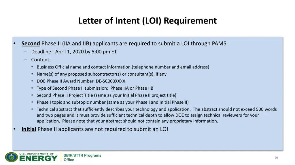 letter of intent loi requirement