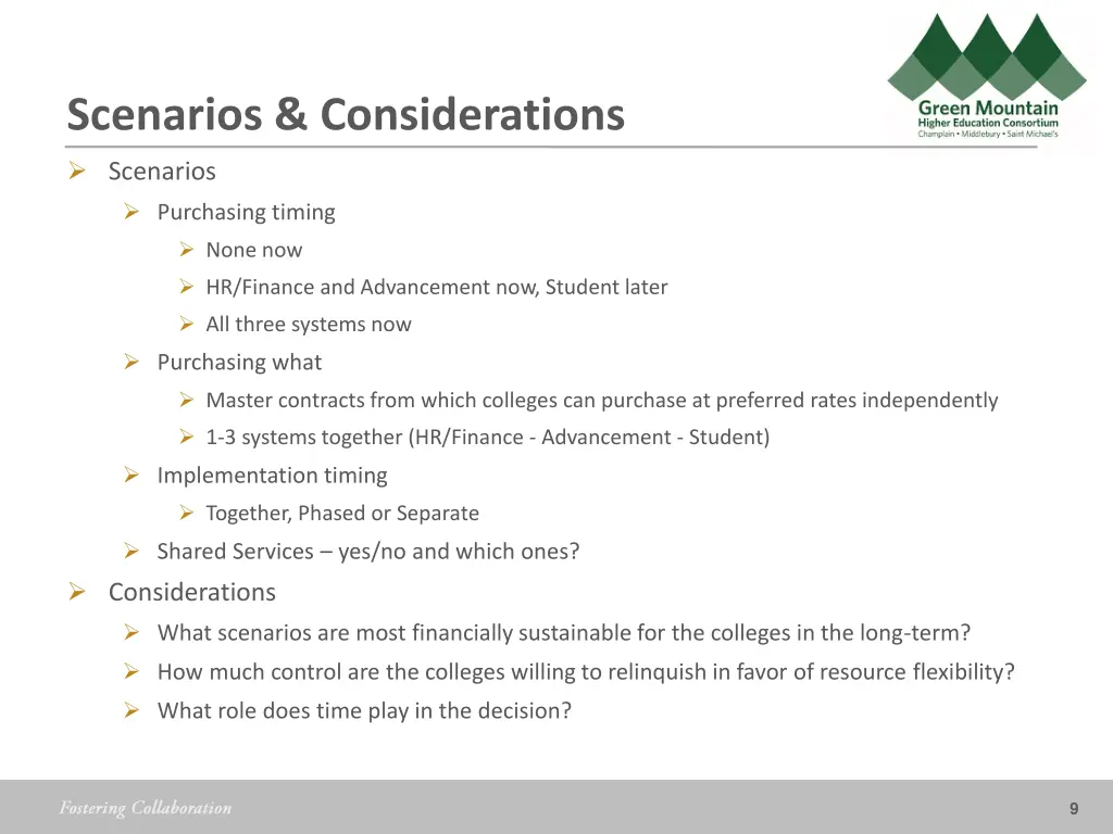 scenarios considerations