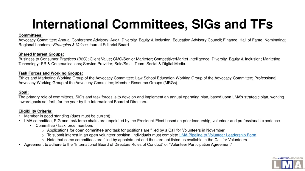international committees sigs and tfs committees