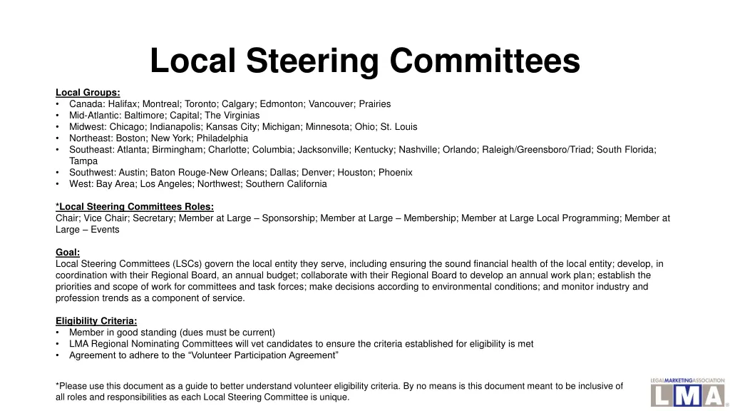 local steering committees
