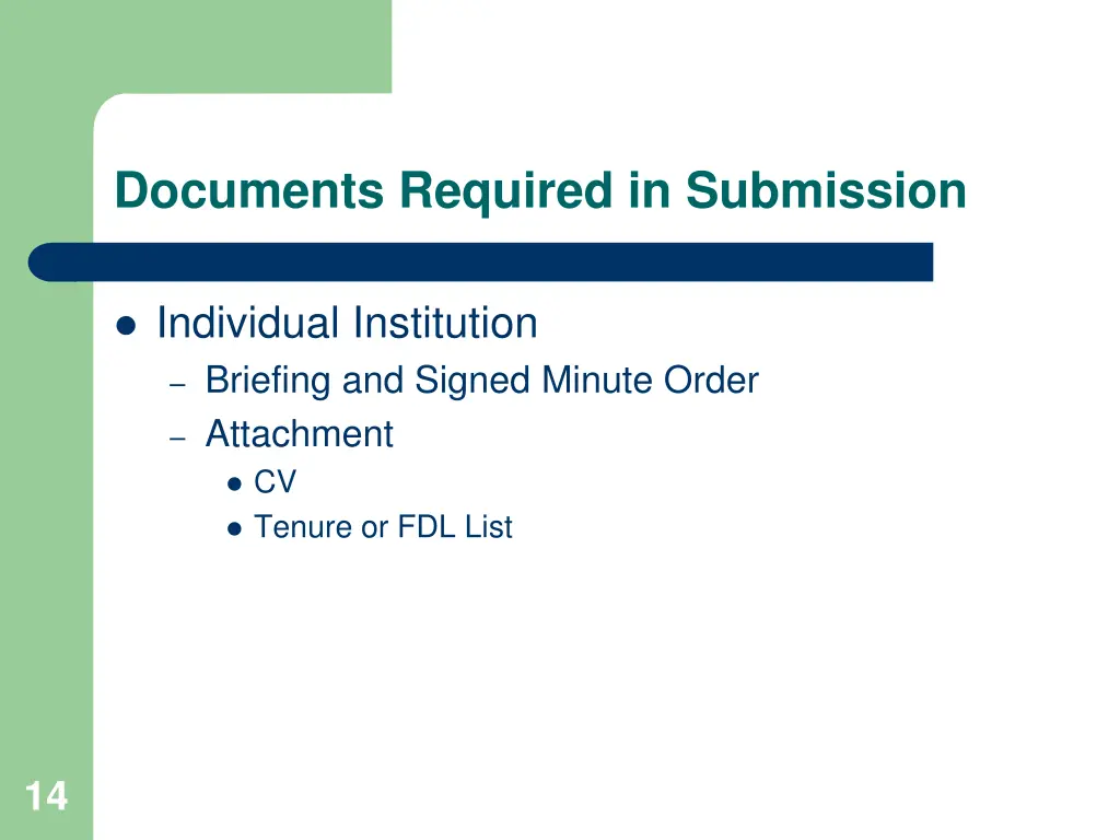 documents required in submission 1