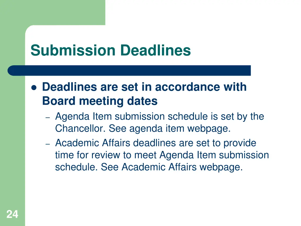submission deadlines