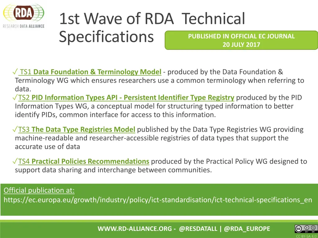 1st wave of rda technical specifications