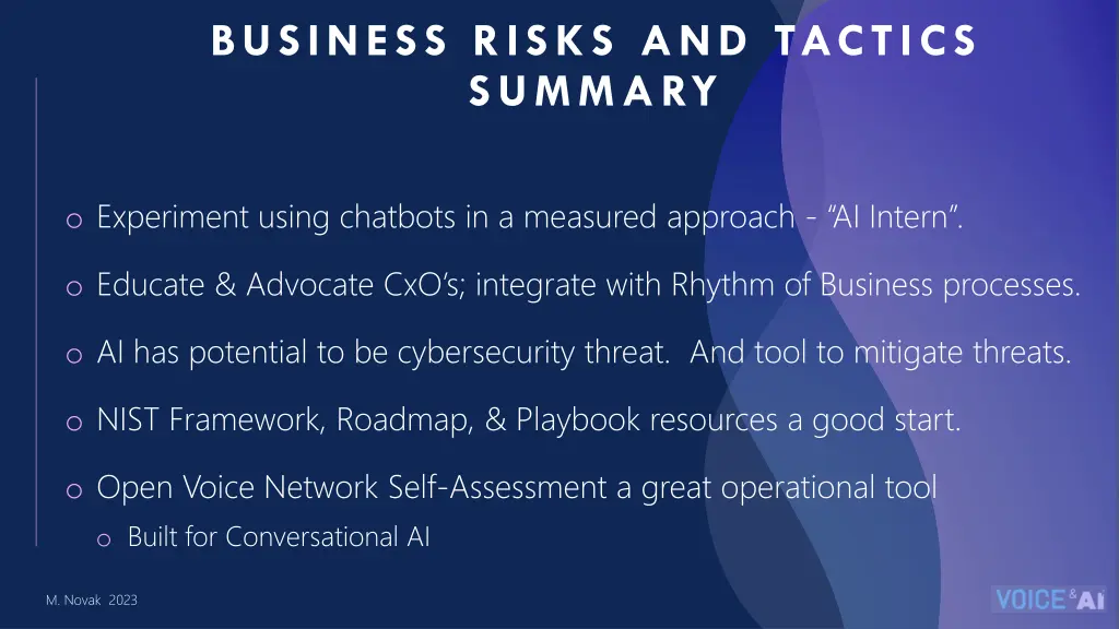 business risks and tactics summary
