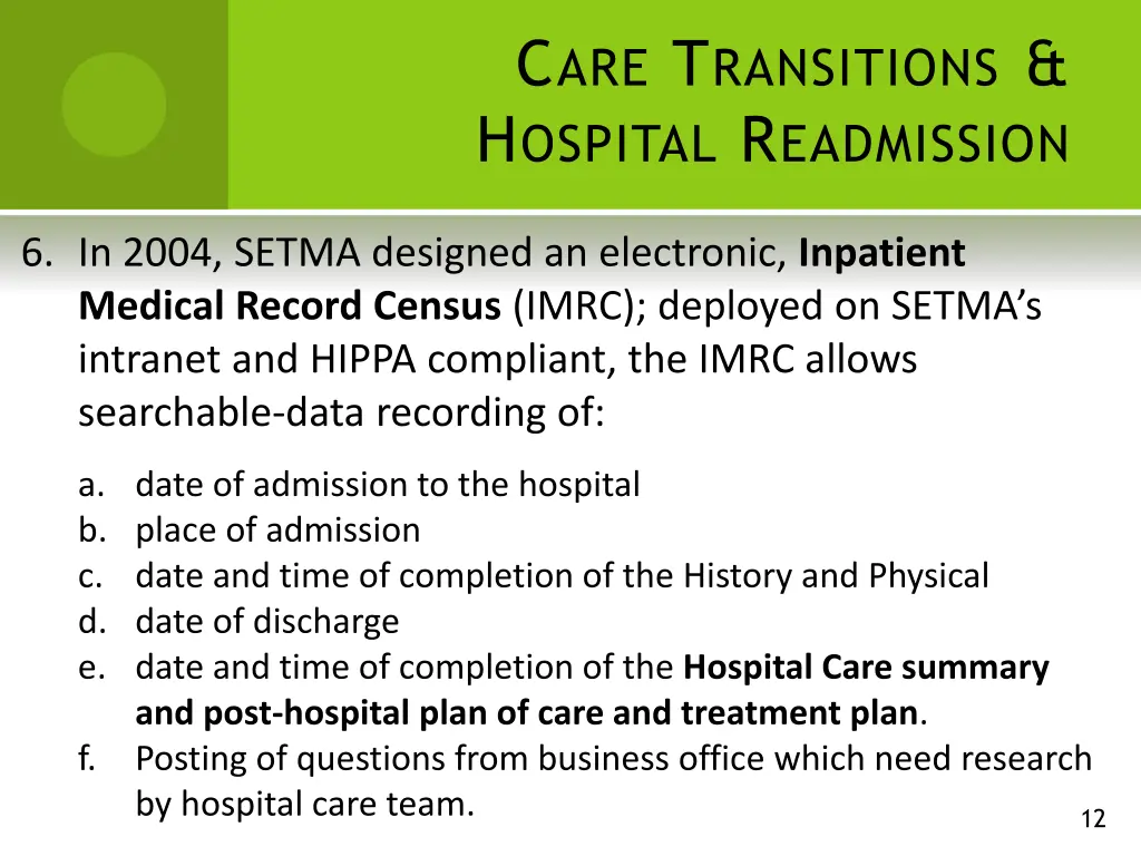 c are t ransitions h ospital r eadmission 6