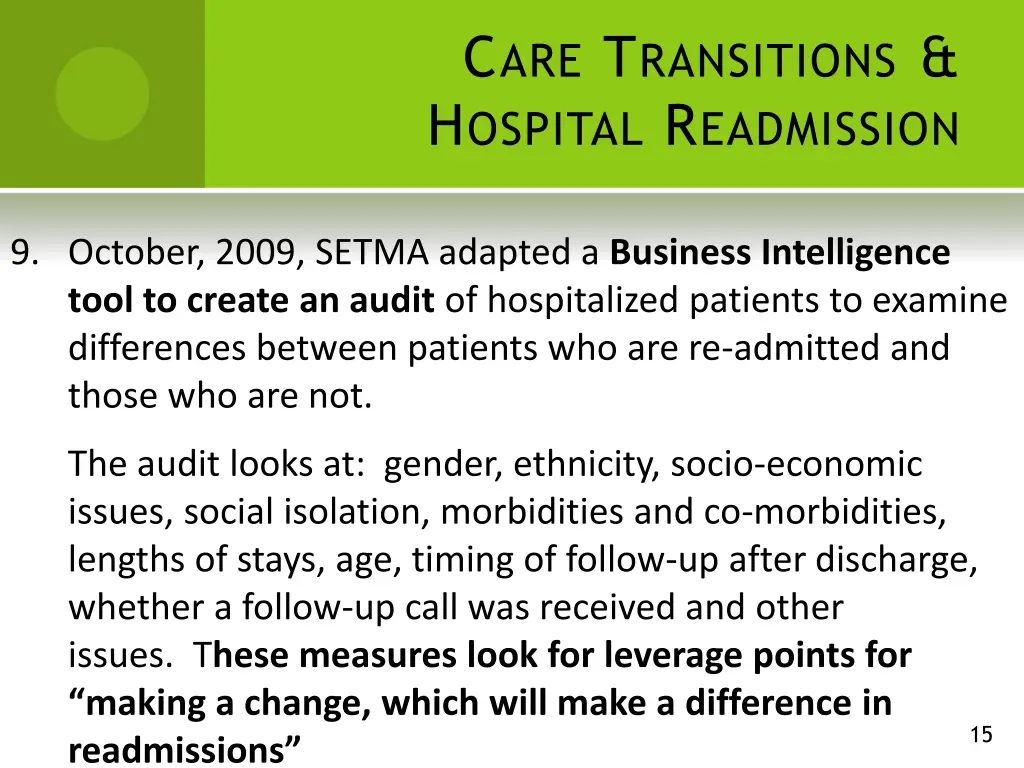 c are t ransitions h ospital r eadmission 9