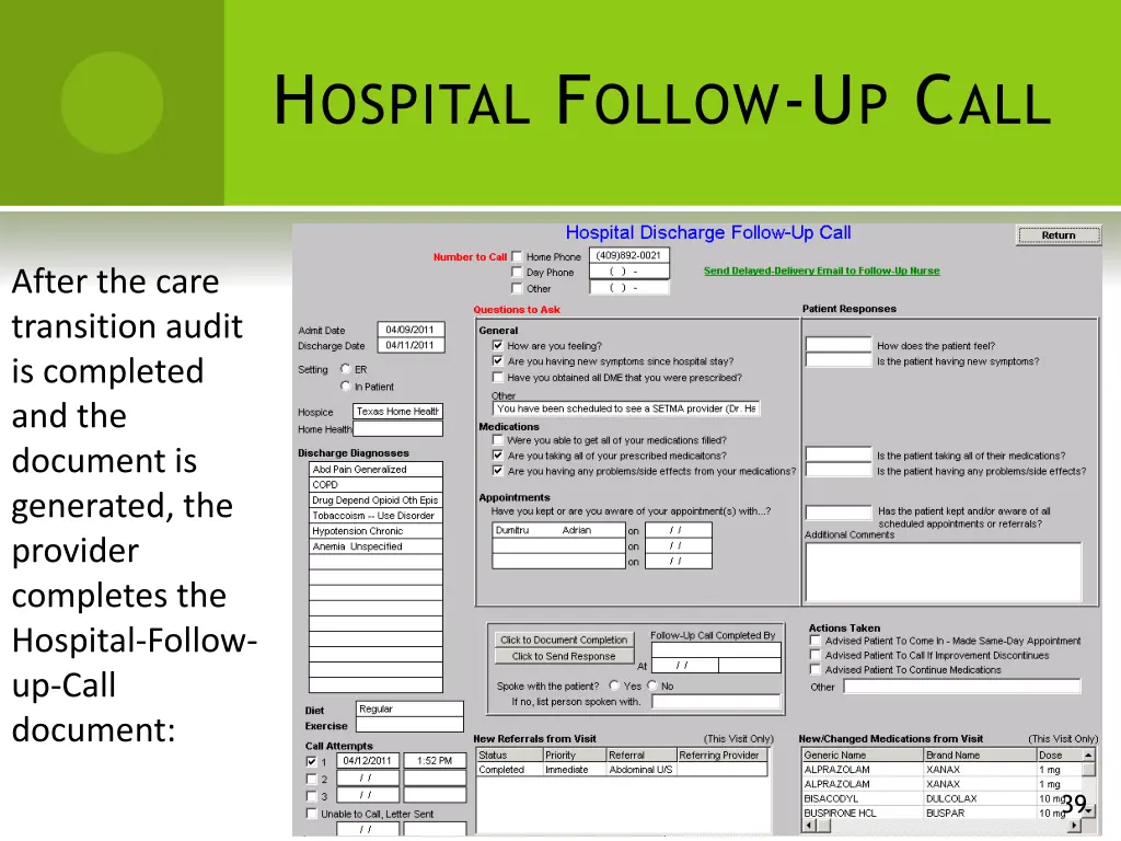 h ospital f ollow u p c all