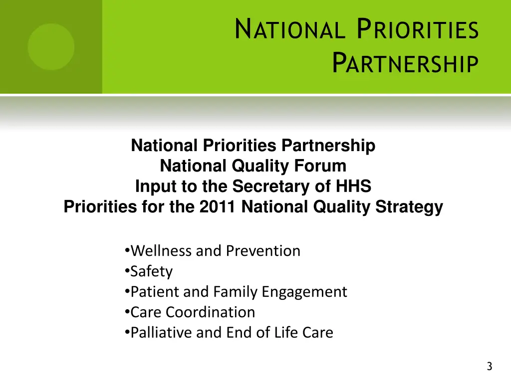 n ational p riorities p artnership