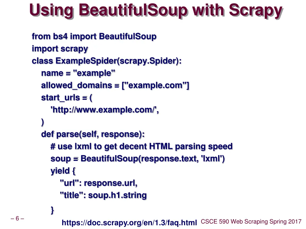 using beautifulsoup with scrapy