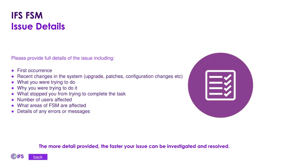 ifs fsm issue details