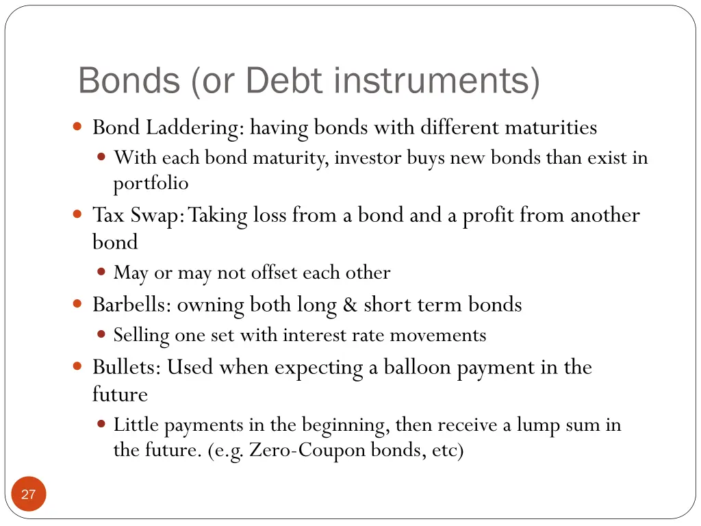 bonds or debt instruments