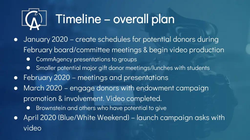 timeline timeline overall plan overall plan