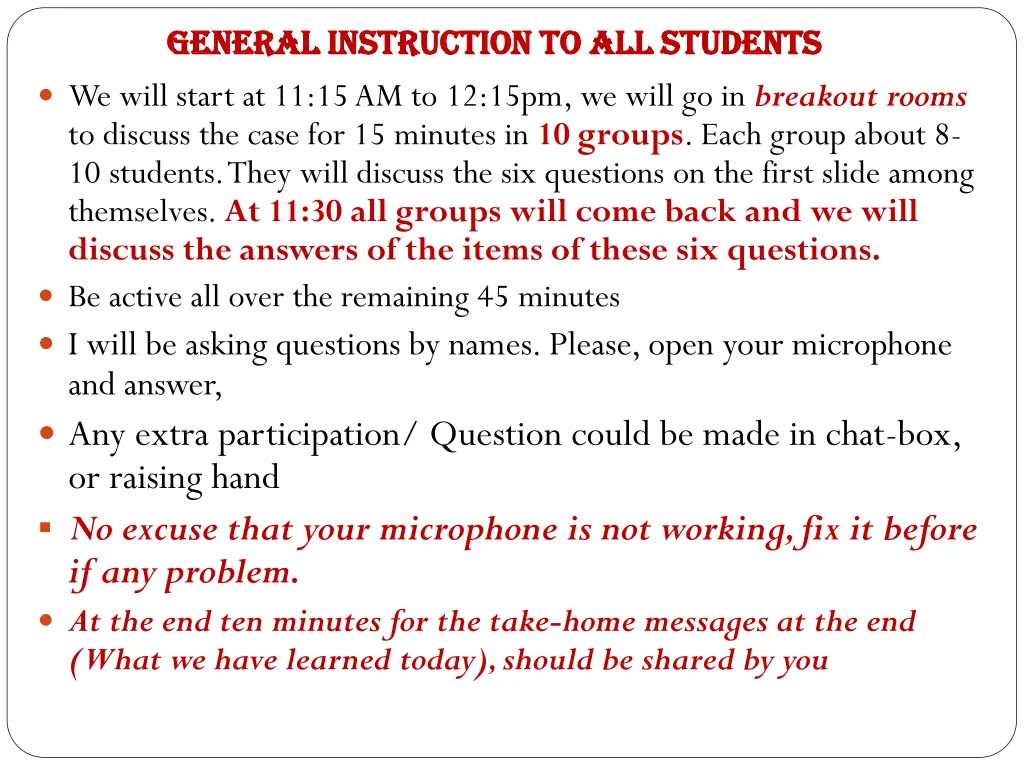 general instruction to all students general
