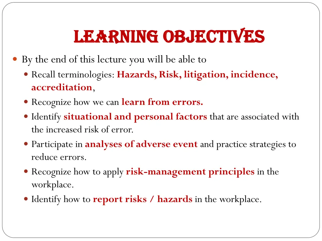 learning objectives learning objectives