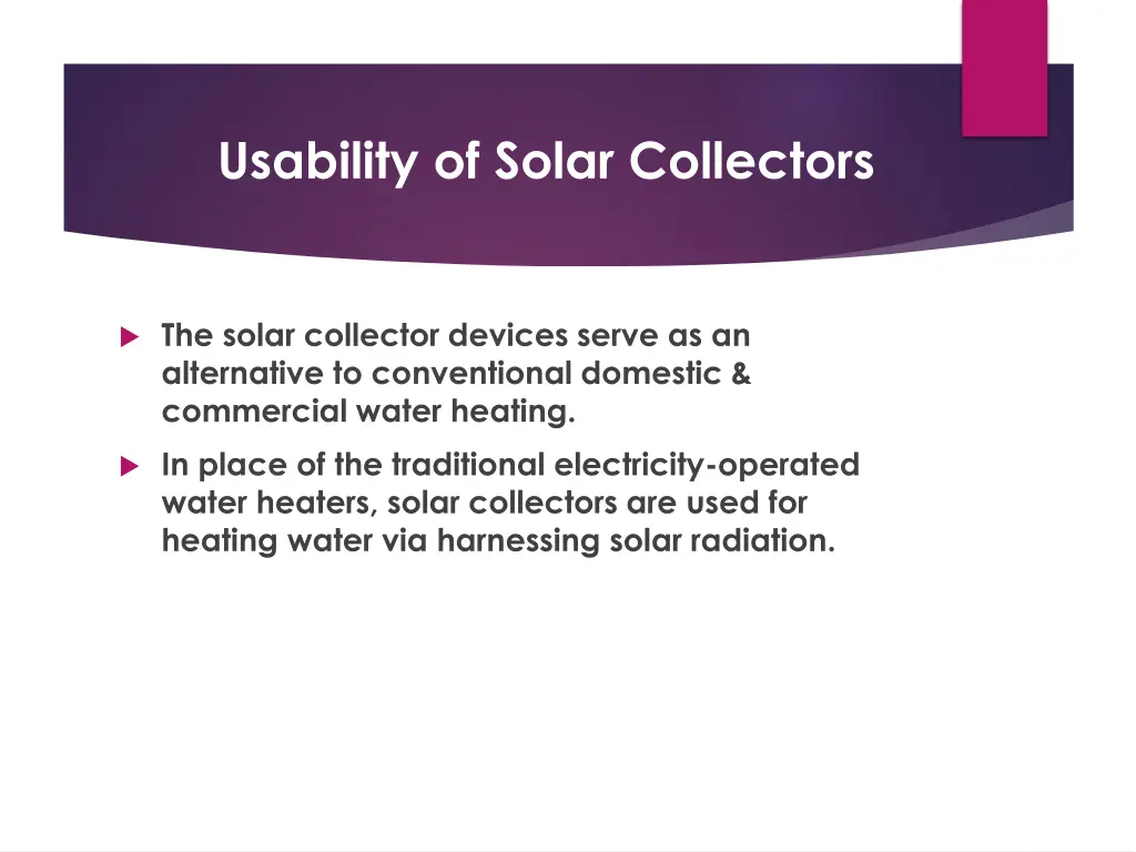 usability of solar collectors