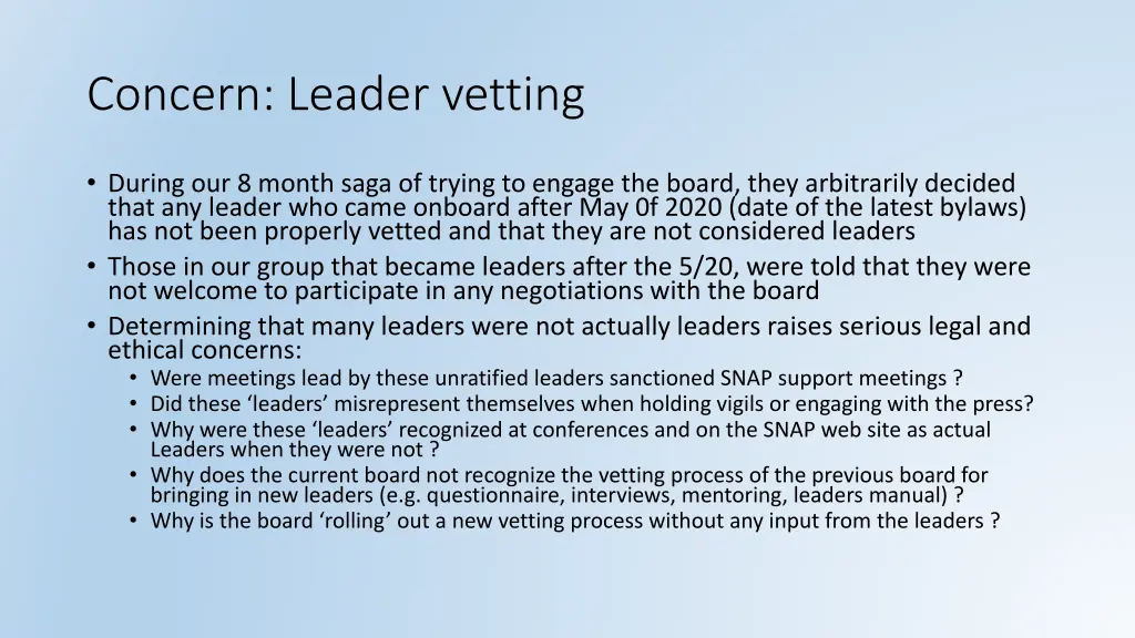 concern leader vetting